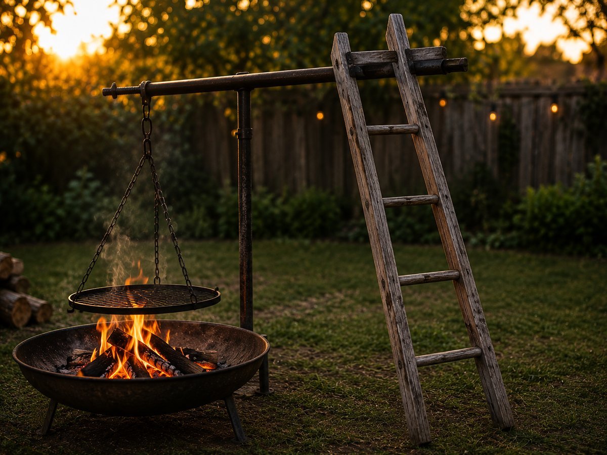 Braaibroodjies toasting in a hinged grid over coals