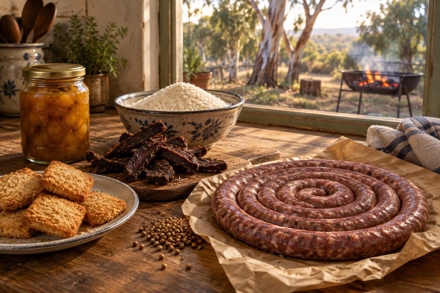 South African ingredient substitutes in Australia laid out on a wooden kitchen bench in warm natural light